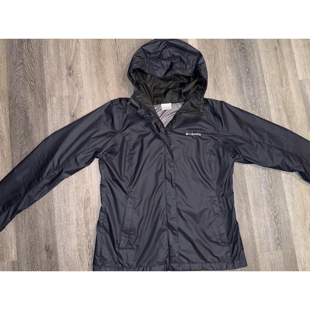 Columbia Omni-Tech Rain Jacket Womens Large Black Hooded Windbreaker XL0758